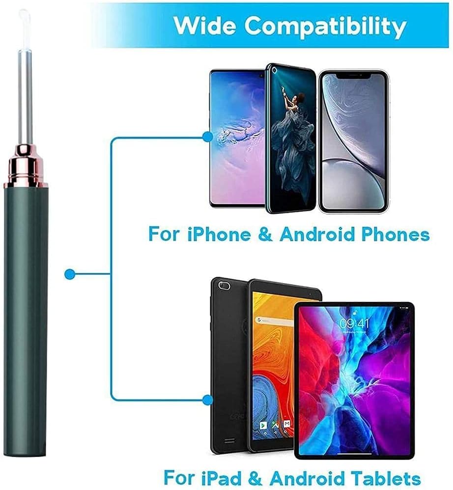 Electric Visible Ear Spoon Ear Wax Removal 1080P Ear Camera Wireless Otoscope Earwax Removal Tool 1080P HD WiFi Ear Endoscope with LED Light, Silicone Ear Pick Cleaning Kit