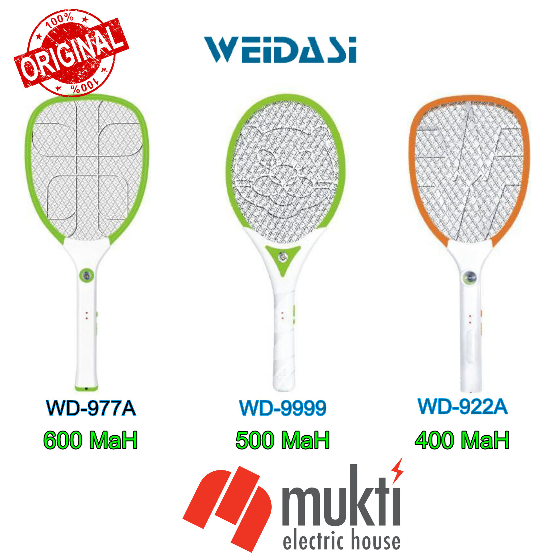 WEIDASI Electric Rechargeable Mosquito killer bat with charging cable ...