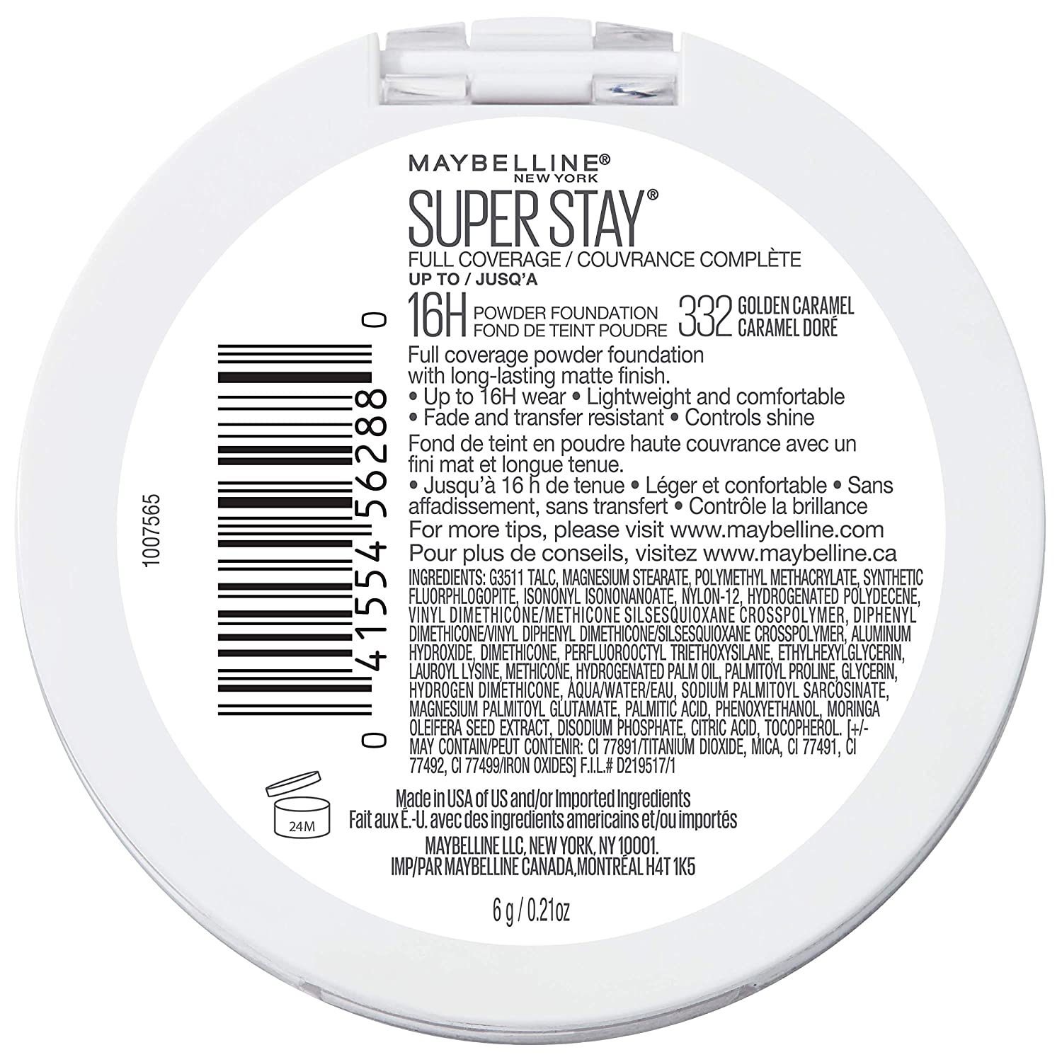 Maybelline New York Super Stay Full Coverage Powder Foundation Makeup, 332 Golden Caramel(usa). 