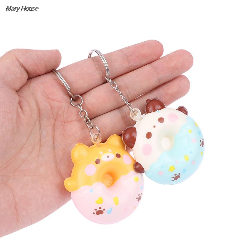 1pc random PU Slow Rebound Donut Stress Reliever Toys Pendant Animal Decompression Vent Toy Sponge Pendant Keychain Squishy Toy. 