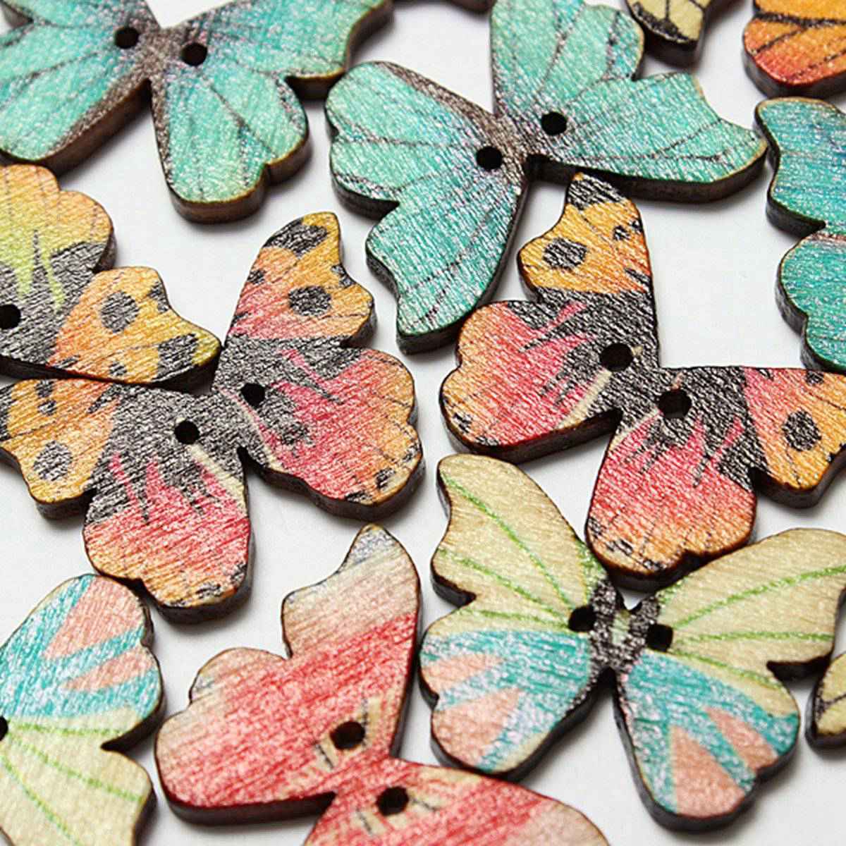 150Pcs 2 Holes Wooden Button Sewing Scrapbooking DIY Craft, 50Pcs Mixed Butterfly & 100Pcs Colorful Animal Cat