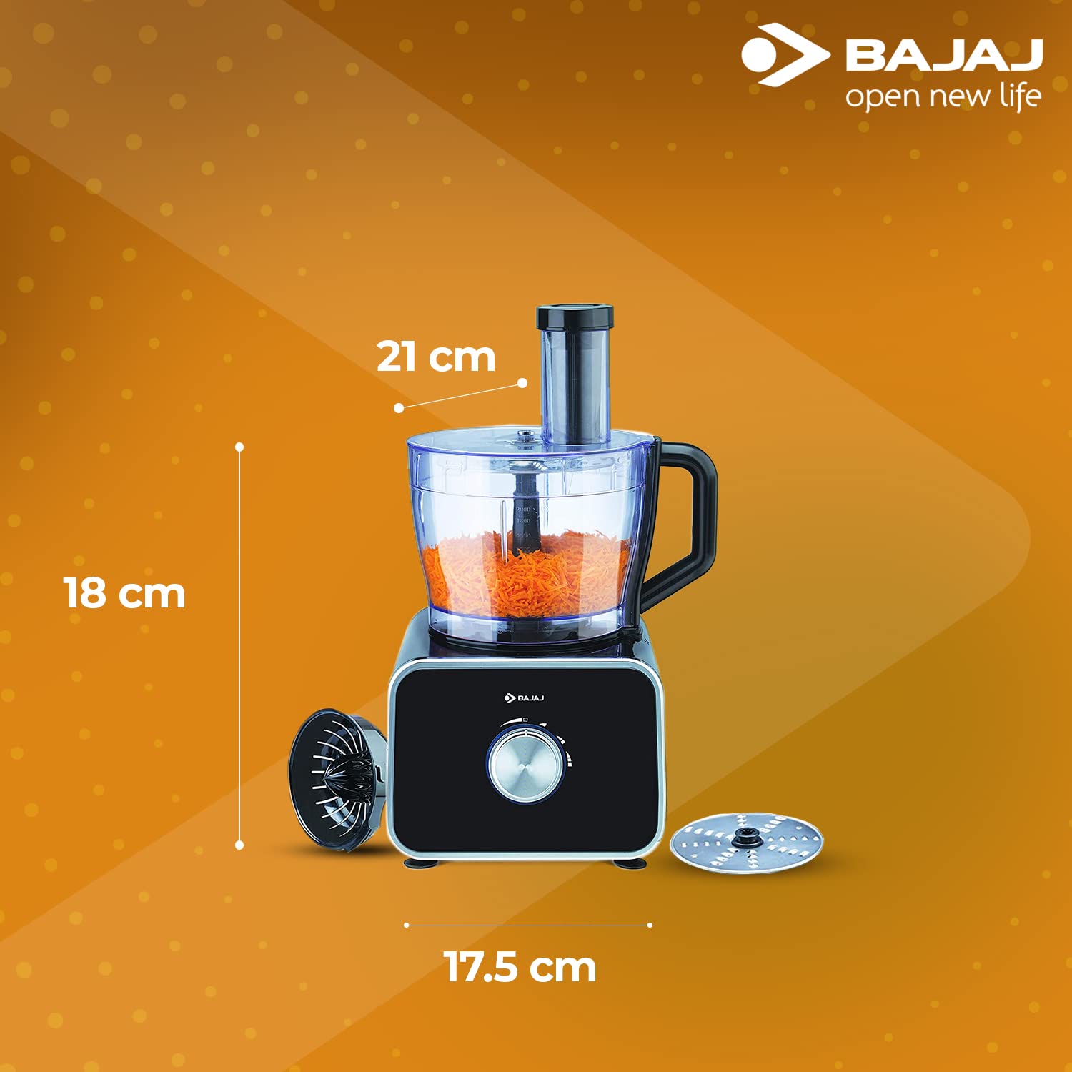 Bajaj FX-1000 DLX 1000 Watts Food Processor and Mixer Grinder with 9 attachments (Black) India. 