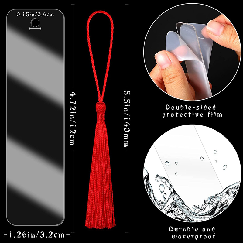 120x Blank Acrylic Bookmark Acrylic DIY Bookmark Unfinished Acrylic Book Markers Ornaments and 120 Colorful Tassels