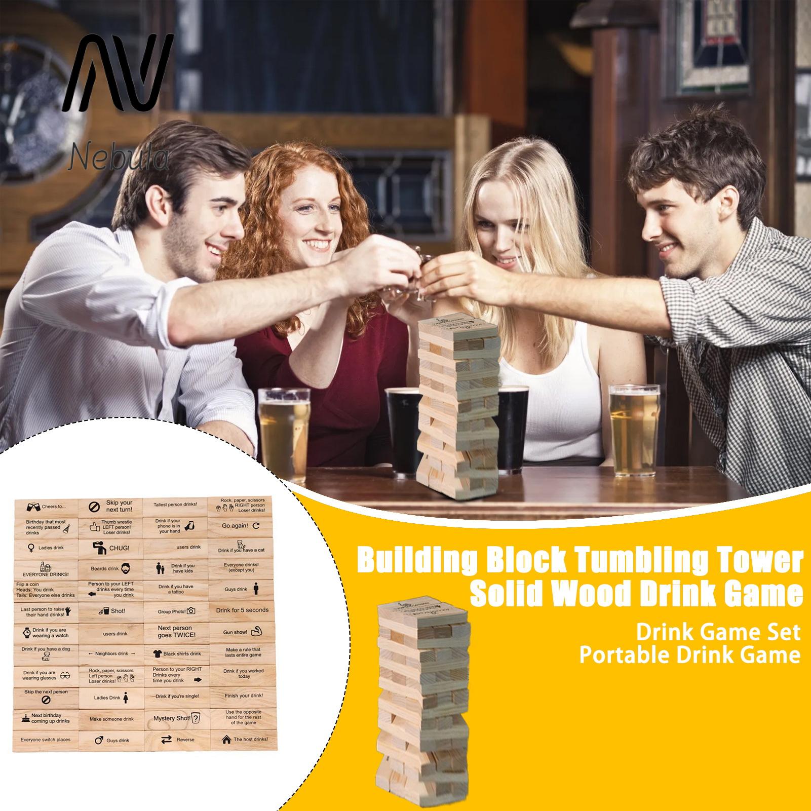 Nebula Supreme Building Block Tumbling Tower Fun Wooden Block Stacking Drinking Game Set for Adults Perfect for Party Nights Gatherings 48 Pieces Included Portable Drink Game. 