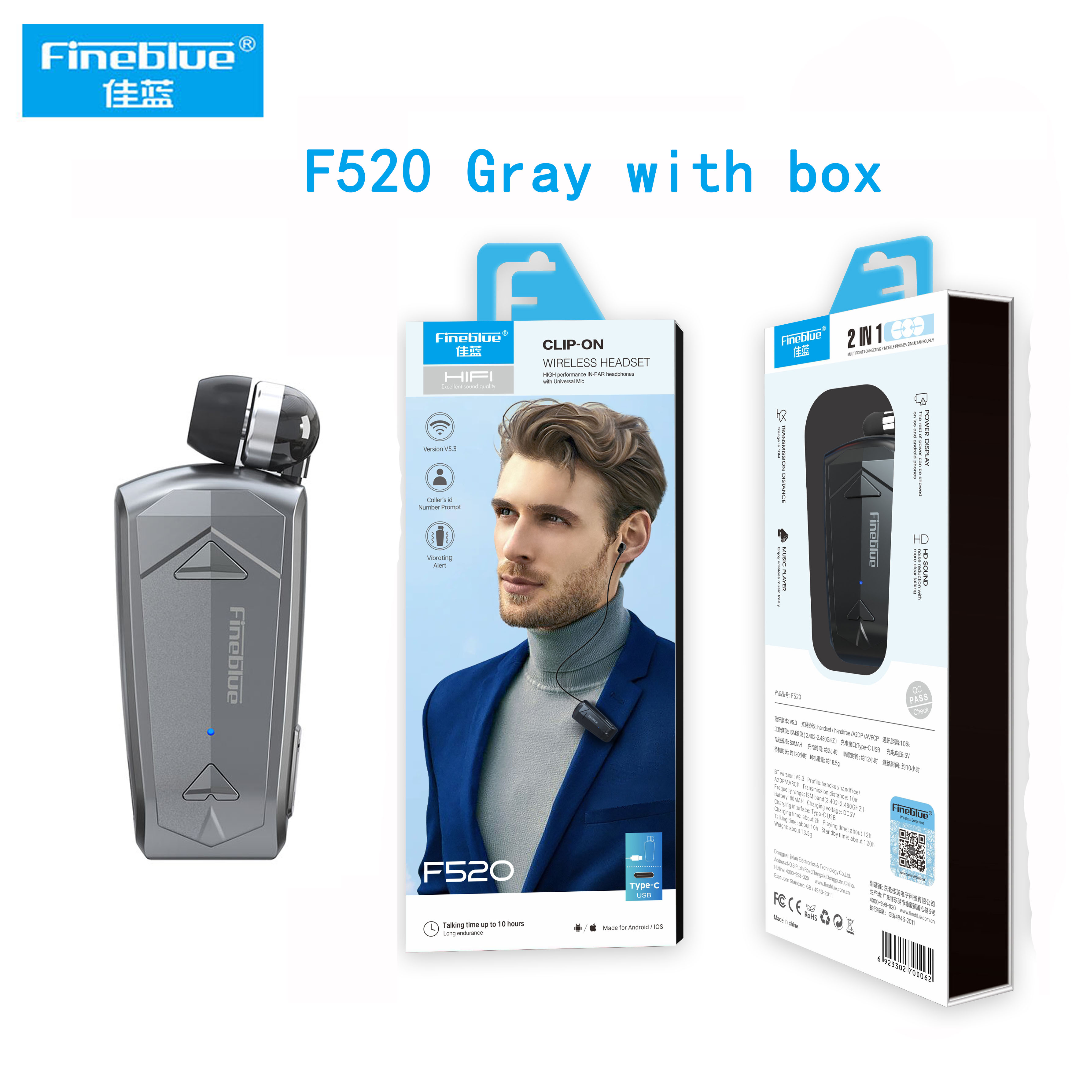 Fineblue F520 Mini Wireless Earphone Bluetooth 5.3 Retractable Portable Headset Calls Remind Vibration Sport Run Headphone F920. 