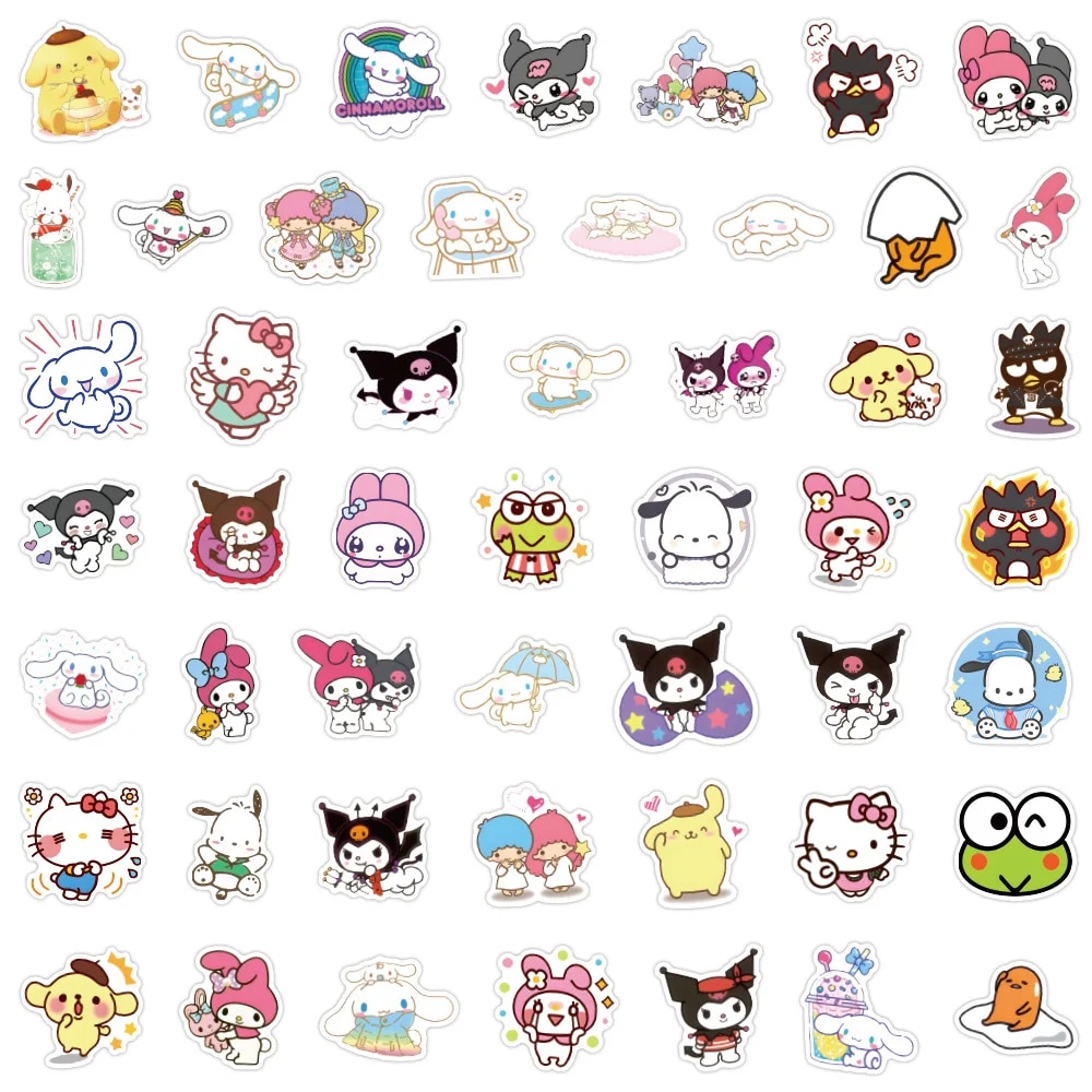 100Pcs/Set Kawaii Sanrio Stickers for Kids Toys Kuromi Hello Kitty Cartoon Decals Waterproof Cute Decoration Sticker. 