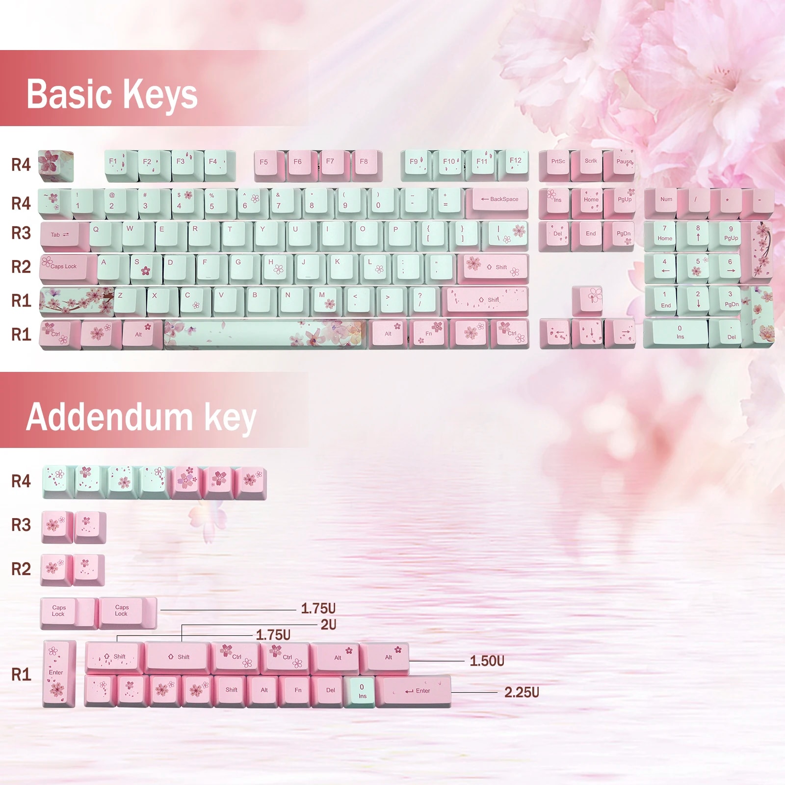 SAKURA 60% 100% Mechanical Keyboard Double-shot PBT Keycaps OEM Profile For Cherry MX Switches and DIY Gaming Bluetooth Keyboard. 