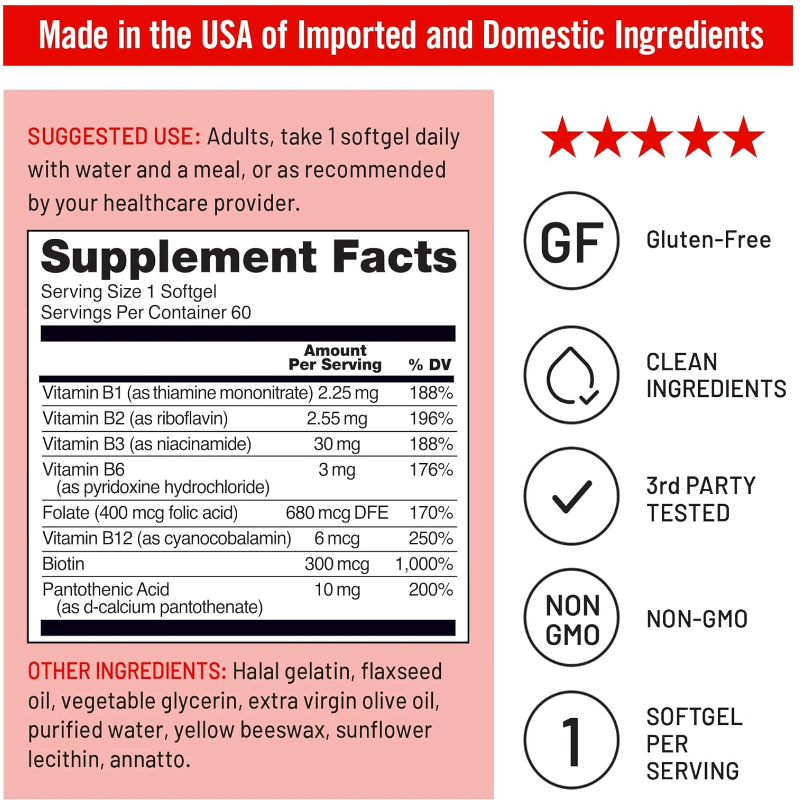 NatureWise Vitamin B Complex  Supplement for Energy, Nervous System, Immune Health Support 60 Tablets. 