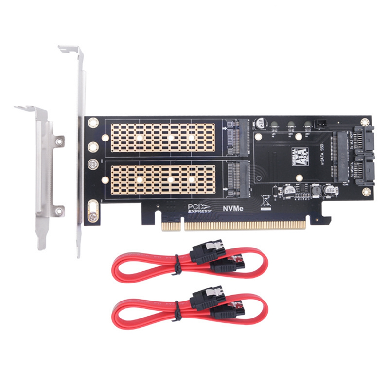 3 in 1 Desktop Computer Riser Card PCIE X16 to M.2 M Key NVME SSD M.2 B Key SATA SSD Adapter Card