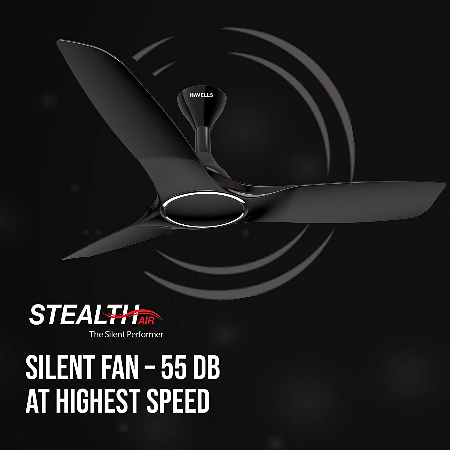 Havells Stealth Air 1200MM / 48" Most Silent BLDC Remote Controlled Ceiling Fan Premium Look and Finish (Metallic Black). 