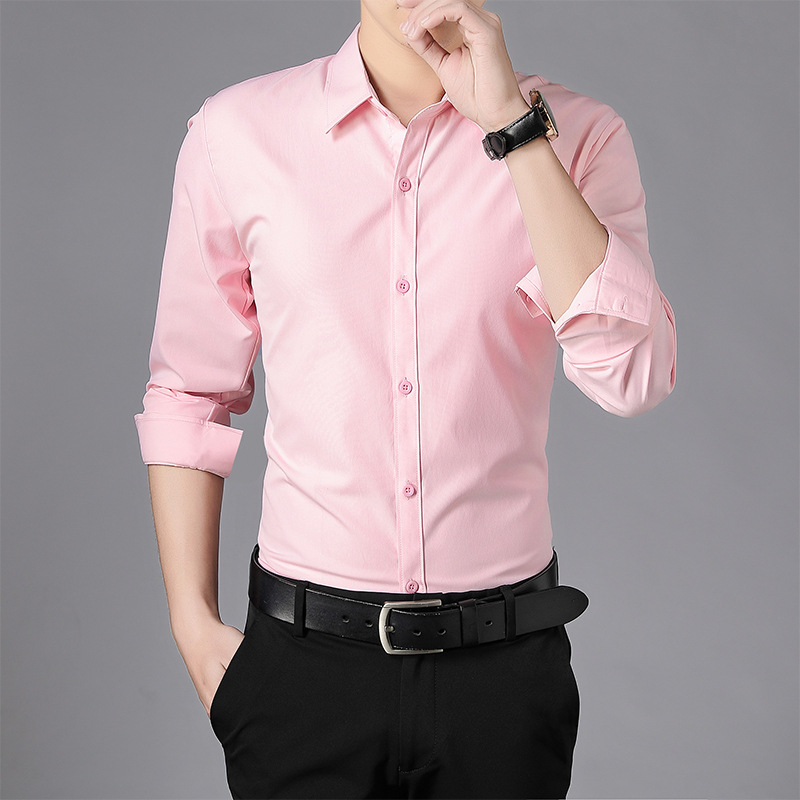 men's business casual long sleeve shirt fall winter formal youth plush professional plus size simple blouse top
