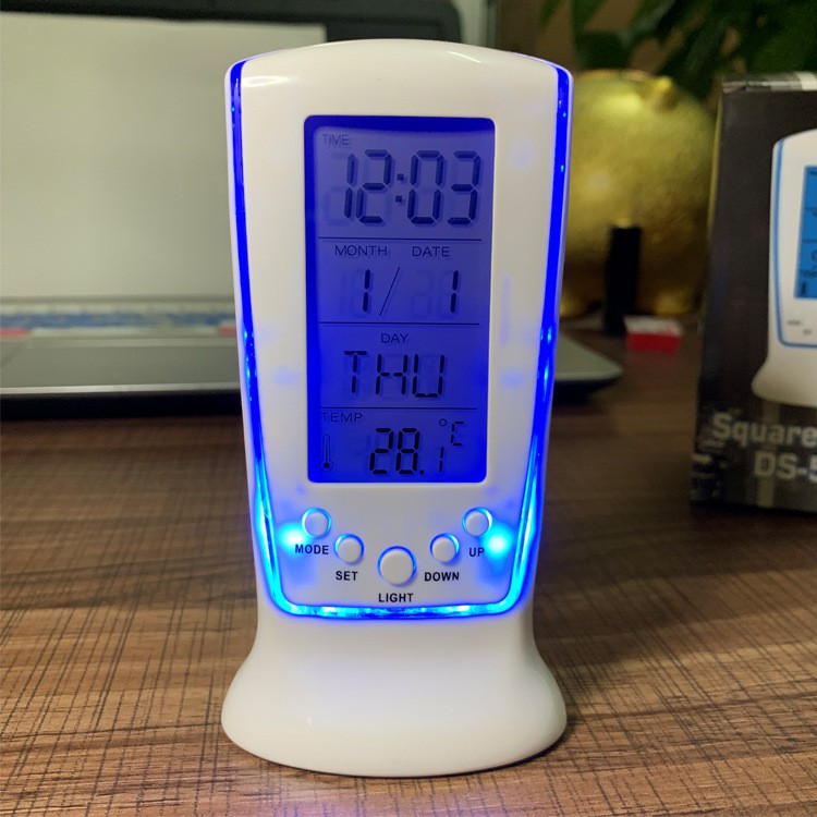 Luminous Blue LED Digital Mini Desk Clock with Electronic Calendar
