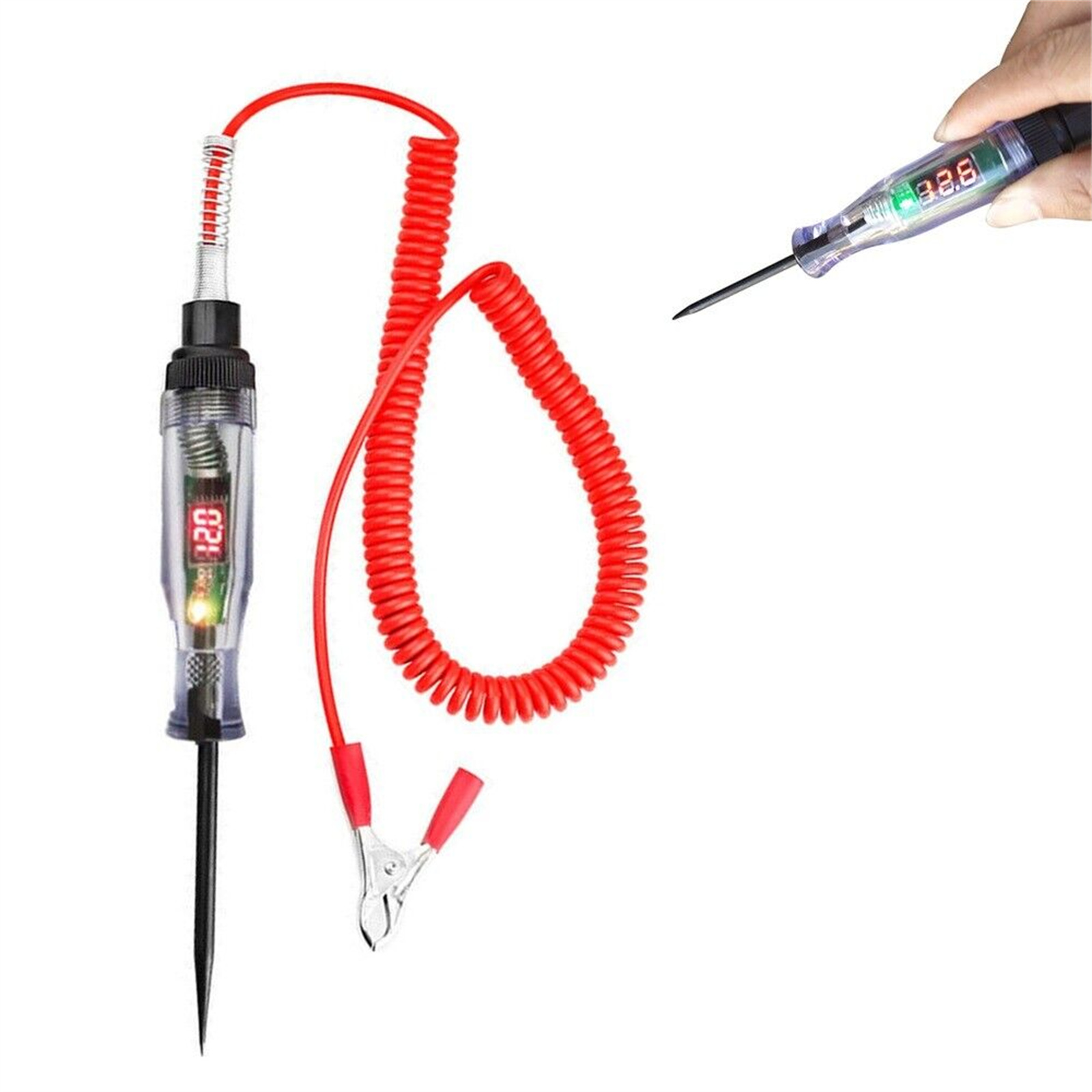 Qiunery Car Voltage Test Pen, 6V/12V/24V Auto Electric Tester With Steel Probe, Clip, Fault Testing Tool, 6.8" Pen Length Voltage Continuity Test For Most Cars. 