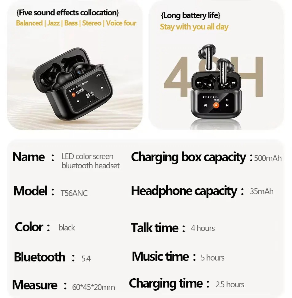Awei T56 ANC Earbuds With LED Display. 