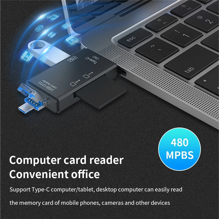 SPX OTG 6 in 1 Card Reader USB 2.0 All in One Card Reader for SD/TF Card/Type C/microUSB/USB. 