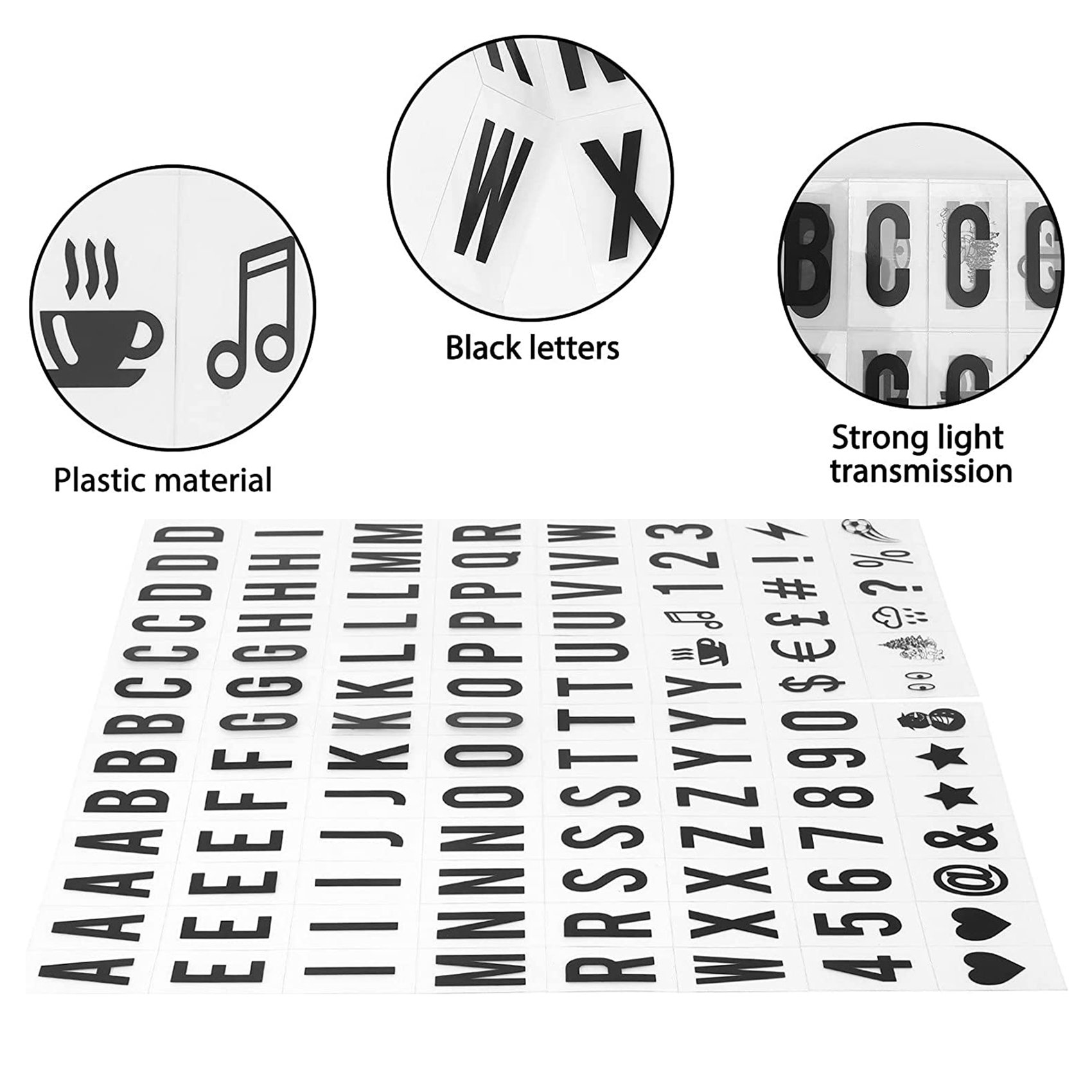 104pcs Cinematic Lightbox Replacement Letters & Numbers Signs black for A4 Light Up Letter Box Sign Message Board 65.4x35mm(LED Light Box is NOT included!!) (Color: Black). 