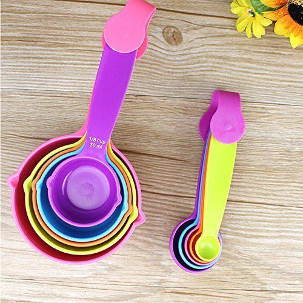 Plastic Measuring Cup And Spoon Set Of 10-Piece (Colorful) - Weight Machine