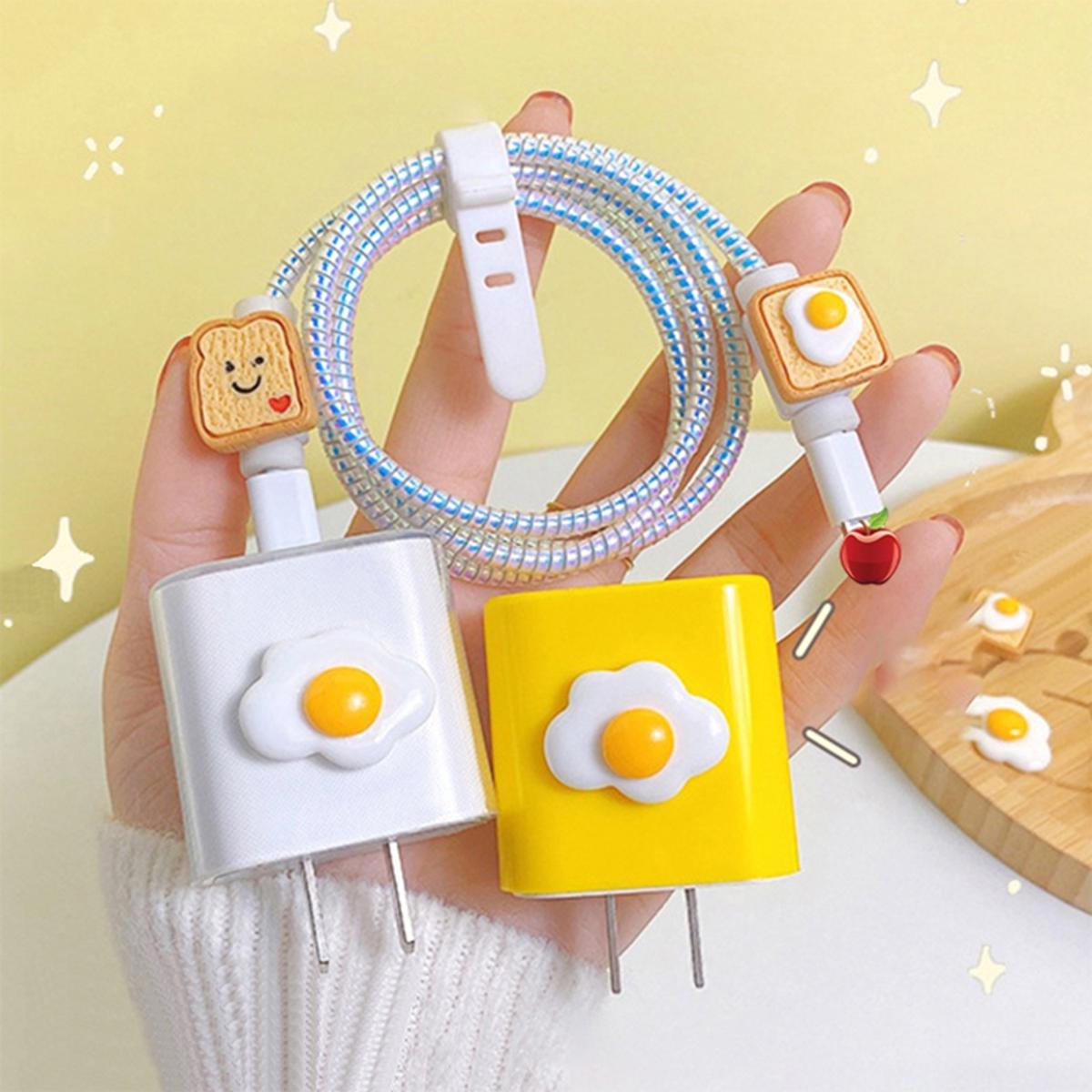 Cartoon Egg Charger Protector Cute Charge Cover Cable Protector Compatible for IPhone Power Adapter Charger Sleeve