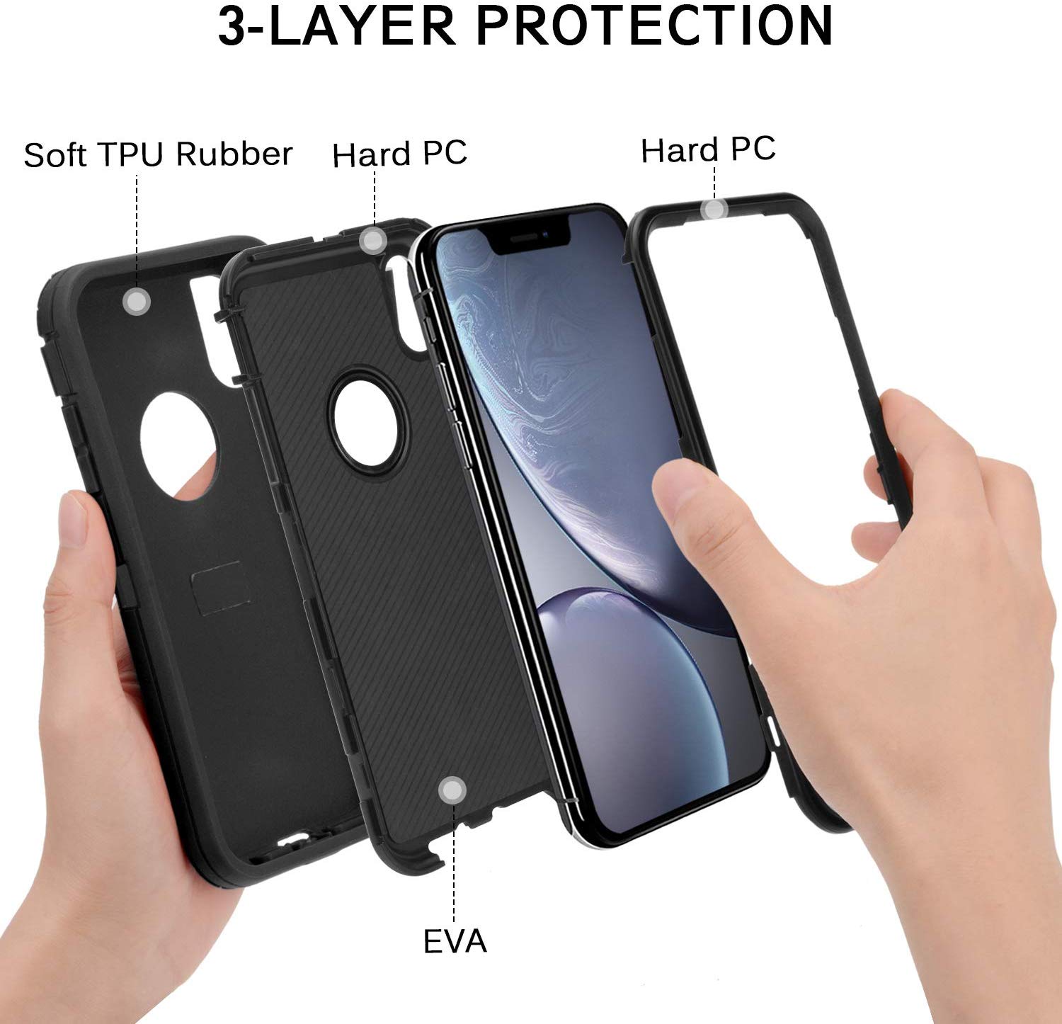 iPhone XR Case, iPhone Xs Max Case, iPhone Xs Case,Heavy Duty Defender Shockproof Hard PC Bumper+Soft TPU Back Cover Full Body Protective Phone Case for iPhone XR/ Xs Max/X/Xs. 