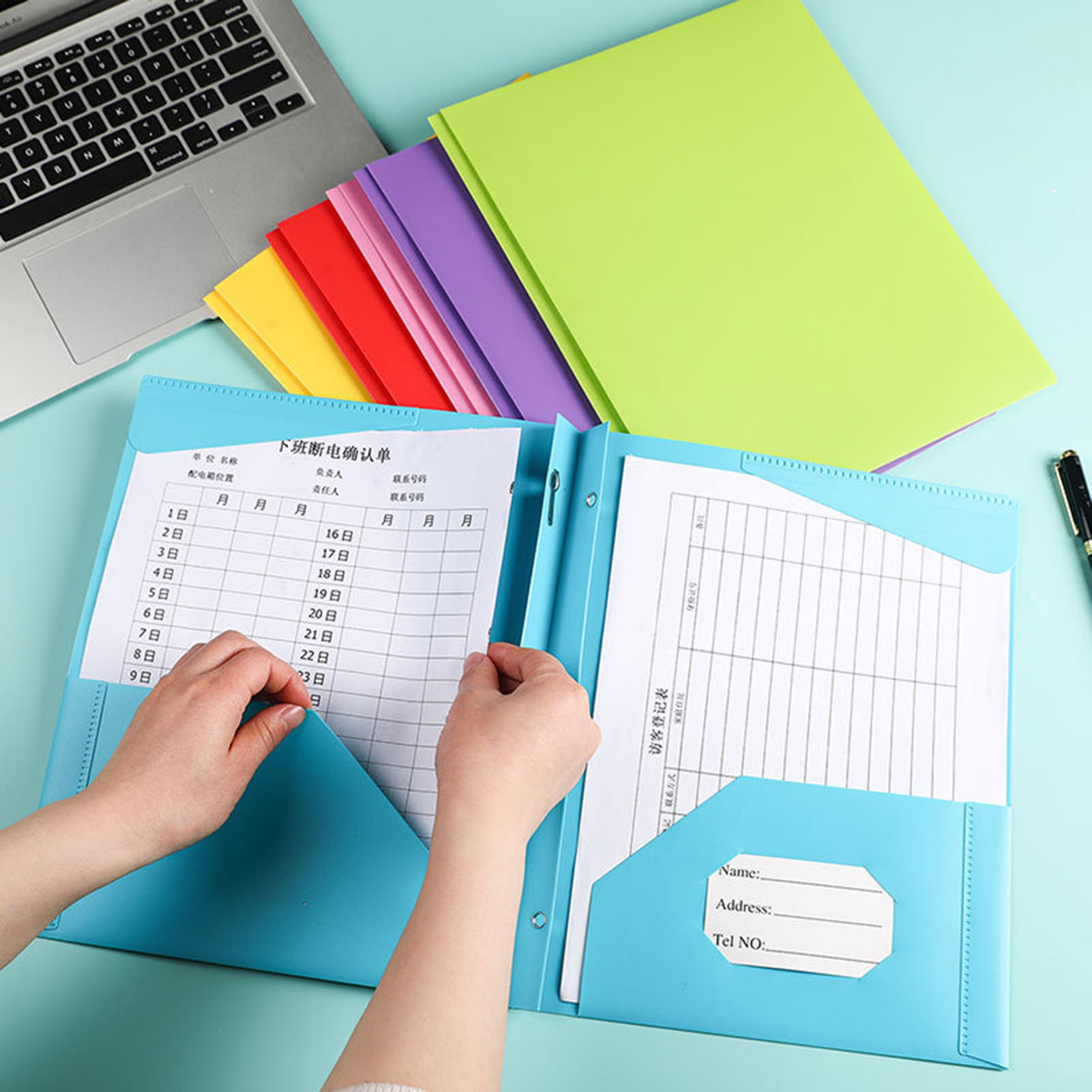 Plastic inted cket Folders 6pcs Dual cket Plastic Folders with Business Card Holder ter Size Organizer for Office Use Organizational File Folders. 