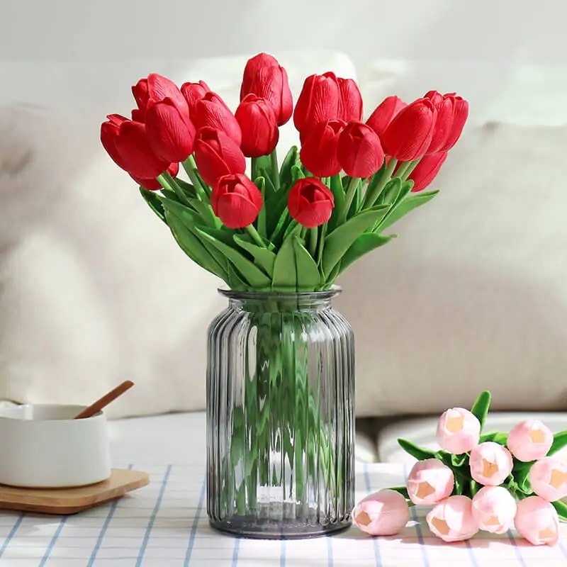 5 Pcs Artificial Tulips Faux Silk Flower Bouquet for Home Party Wedding Decoration 34cm. 