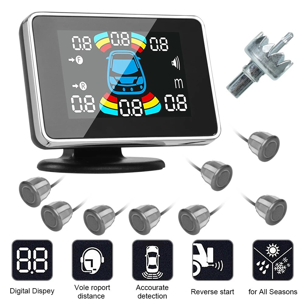 8 sensors Grey-12V PDC Car Parking Sensors 8pcs Set Parktronic Distance Control Buzzer Alarm System LED Display Reversing Auto Radar Monitor. 