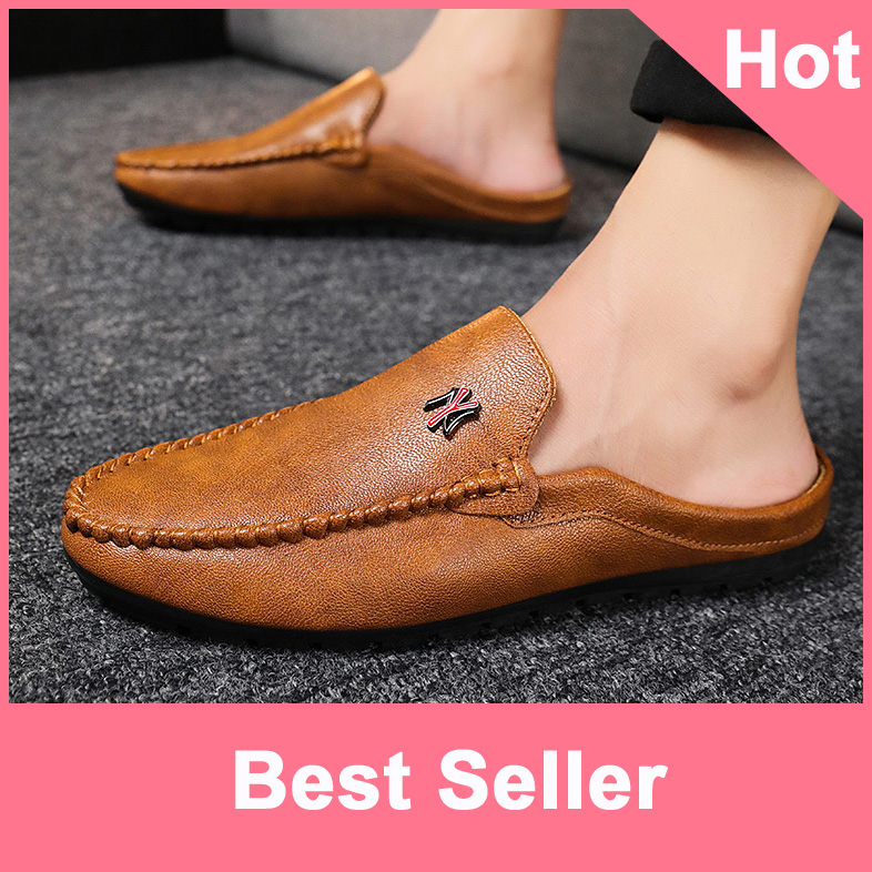 Korean Half Shoes For Men Half Slippers Flat Sandals Lazy Shoes Loafers