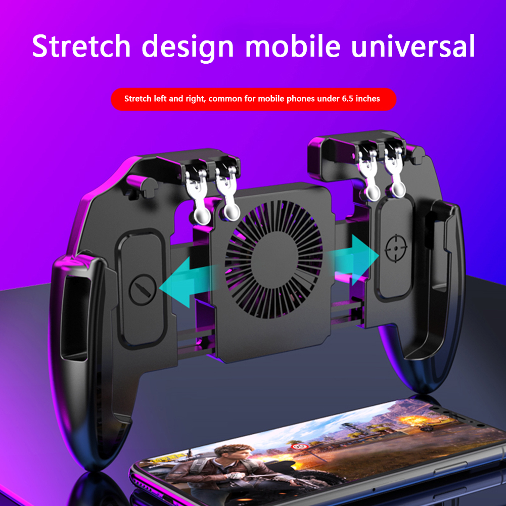 For PUBG Mobile Joystick Controller L1R1 Trigger Gamepad for iOS Android Six 6 Finger Elements Mobile Gamepad Cooling Fan. 
