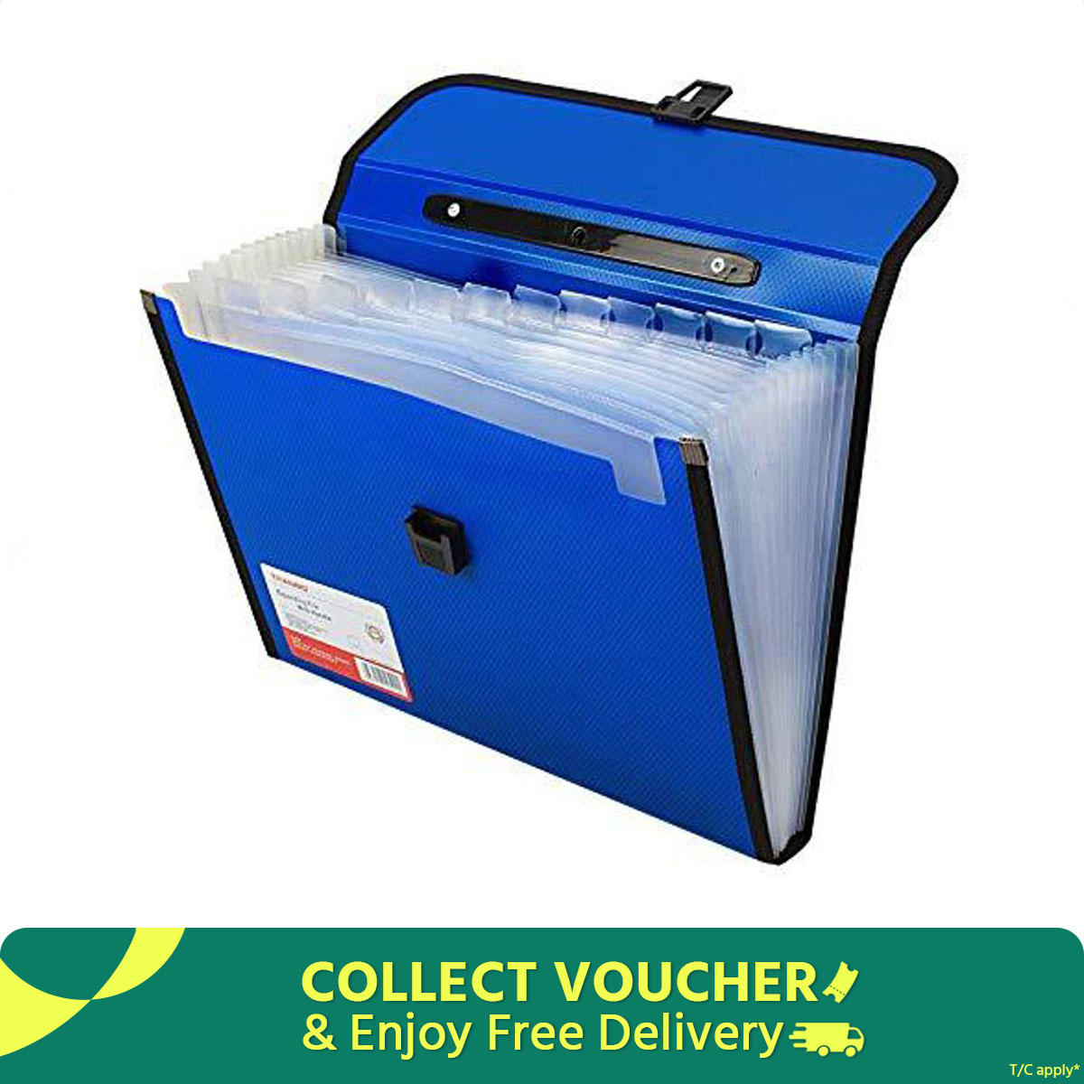 TRANBO Plastic File Folder with 13 Pockets, Handle, Index Tab, A4 Size (Blue)