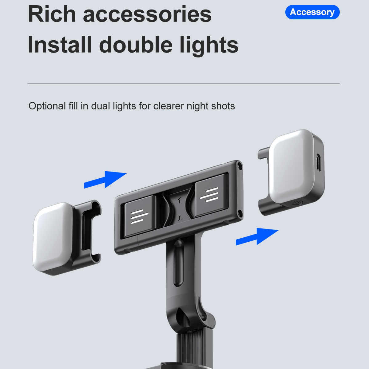 Mini Handheld Gimbal Stabilizer Detachable Clip Smart Face Tracking Wireless Selfie Stick Tripod with Light. 