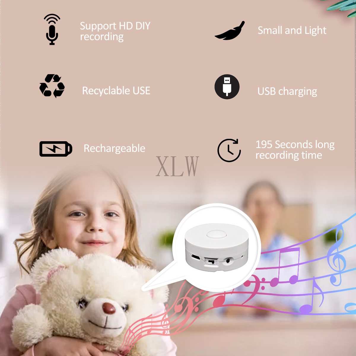 Small Music Box Button Play 195s Recordable Voice Module Sound Box for Plush Toy and Creative Greeting Card,Gift. 