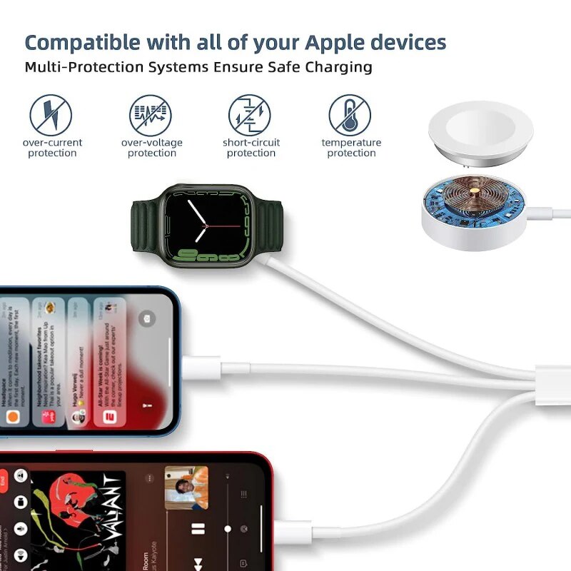Cable for Apple Watch Charger Series 8 7 6 5 4 SE 3 in 1 USB Portable Fast Charging Cable For iPhone 14 13 12 11 Pro Max 8 Plus. 