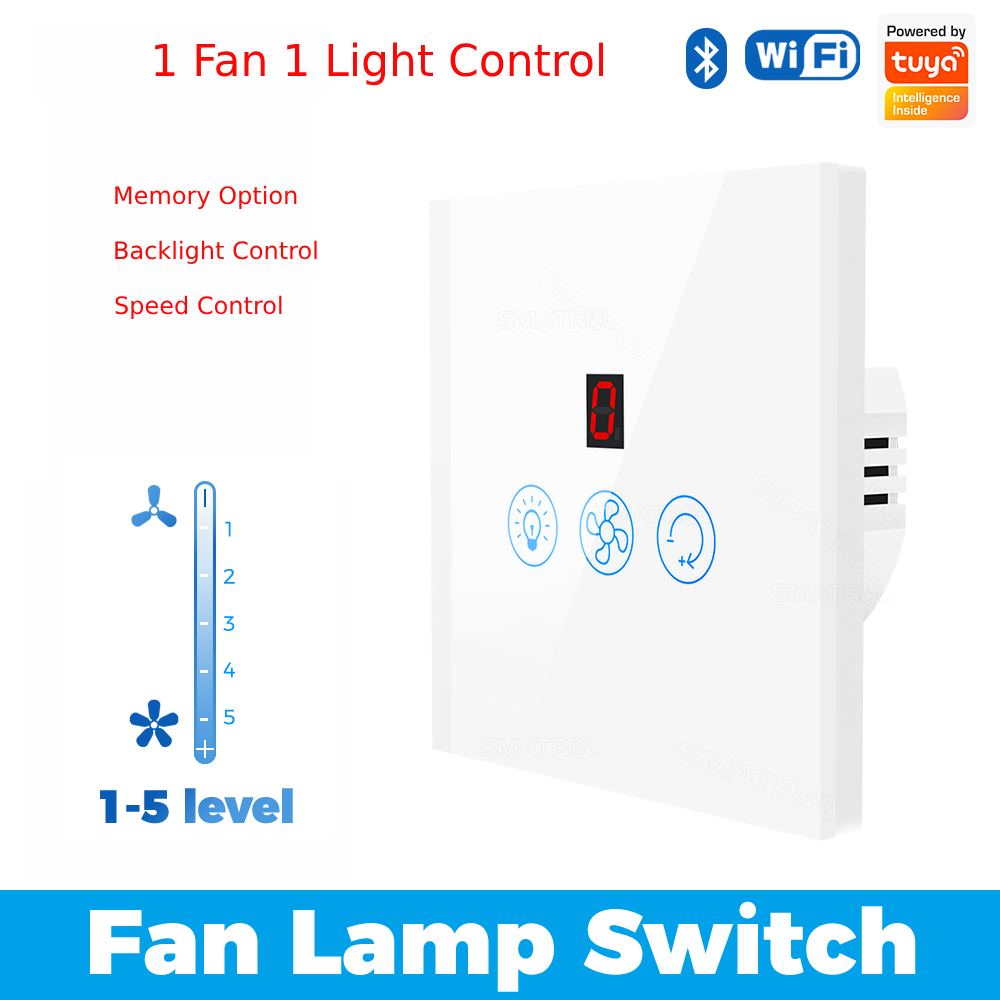 Wifi Smart Fan Light Switch with Speed Control Glass Panel Can Control Remotely Work for Tuya Alexa Google Home Smart Life
