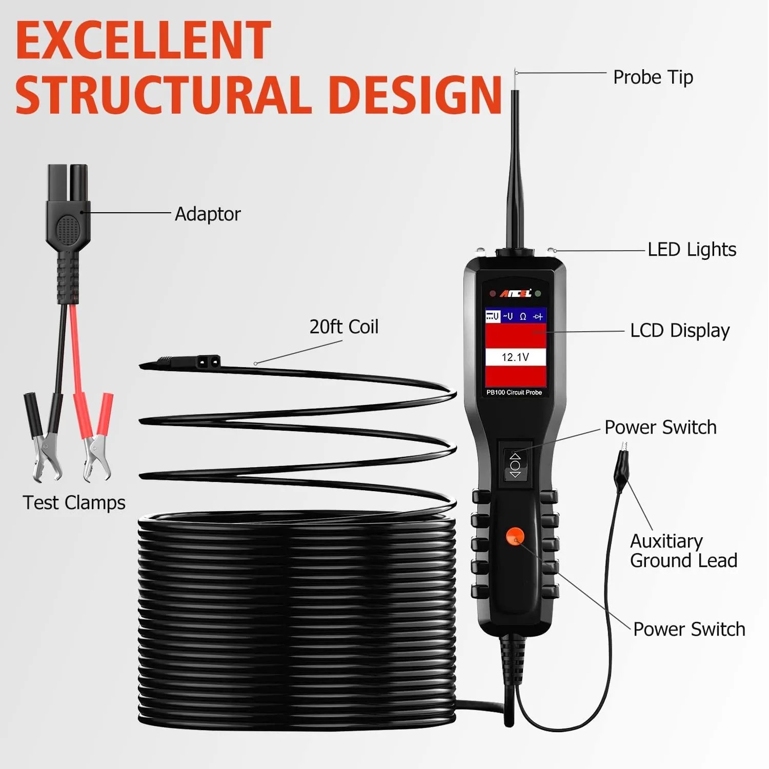 2024 Newest Ancel PB100 Automotive Circuit Tester Power Circuit Probe Kit Electrical System Diagnostic Tool 12V 24V Voltage Power Scanner. 
