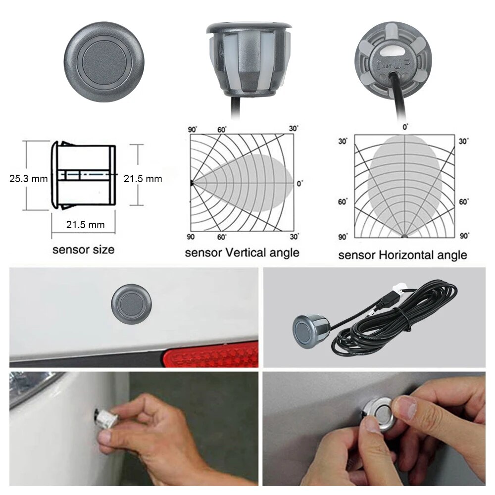 8 sensors Grey-12V PDC Car Parking Sensors 8pcs Set Parktronic Distance Control Buzzer Alarm System LED Display Reversing Auto Radar Monitor. 