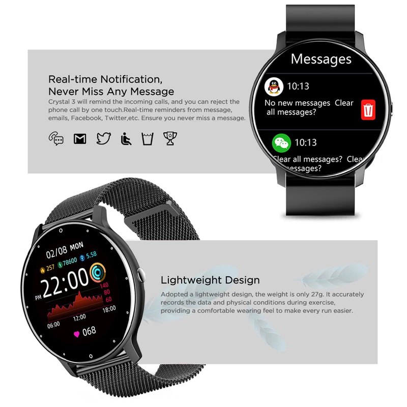 LIGE Smart watch Ladies Full touch Screen Sports Fitness watch IP67 waterproof Bluetooth For Android iOS Smart watch Female. 