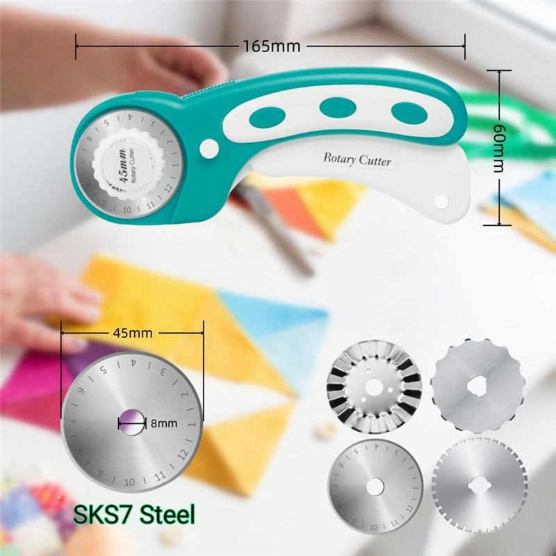 45mm Rotary Cutter for Fabric Crochet Edge Skip Blade Perforating with 8Pcs Rotary Blades 1Set. 