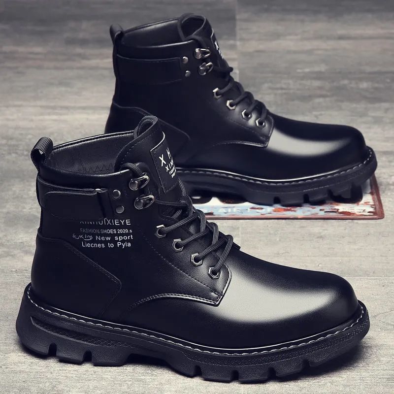 Winter High-Top Dr. Martens Boots Men's Black Autumn Thick Bottom Casual Men's Shoes plus Velvet Thick Cotton Shoes Work Shoes Snow Boots. 