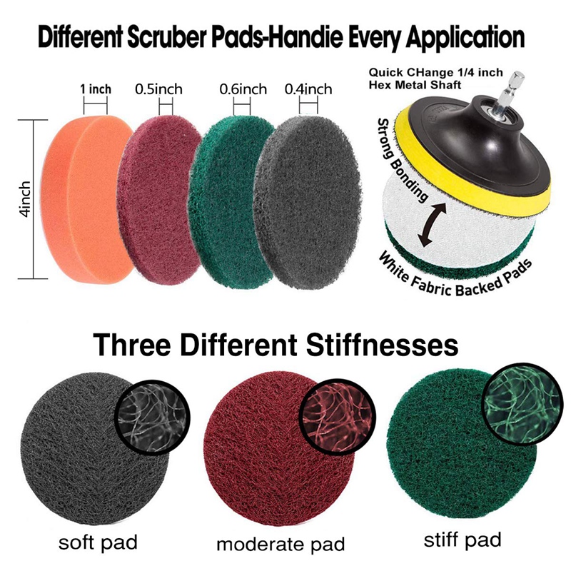 【Fashion】12 Piece Pads Power Scrubber Brush with Extended Long Attacht All rpose-Cleaner Scrubbing Drill for Cleaning l Tile. 