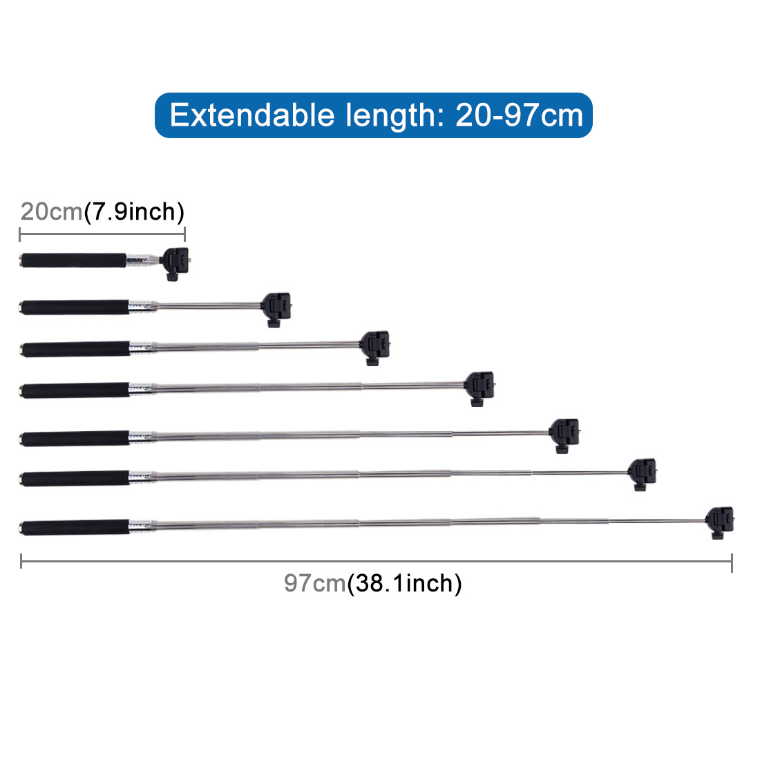 PULUZ Extendable Handheld Selfie Monopod Selfie Stick for GoPro 9 Hero 8 NEW HERO HERO 7 6 5 4 3+ 3 2 1 DJI Osmo Action Xiaoyi Action Cameras Length: 22.5-100cm. 