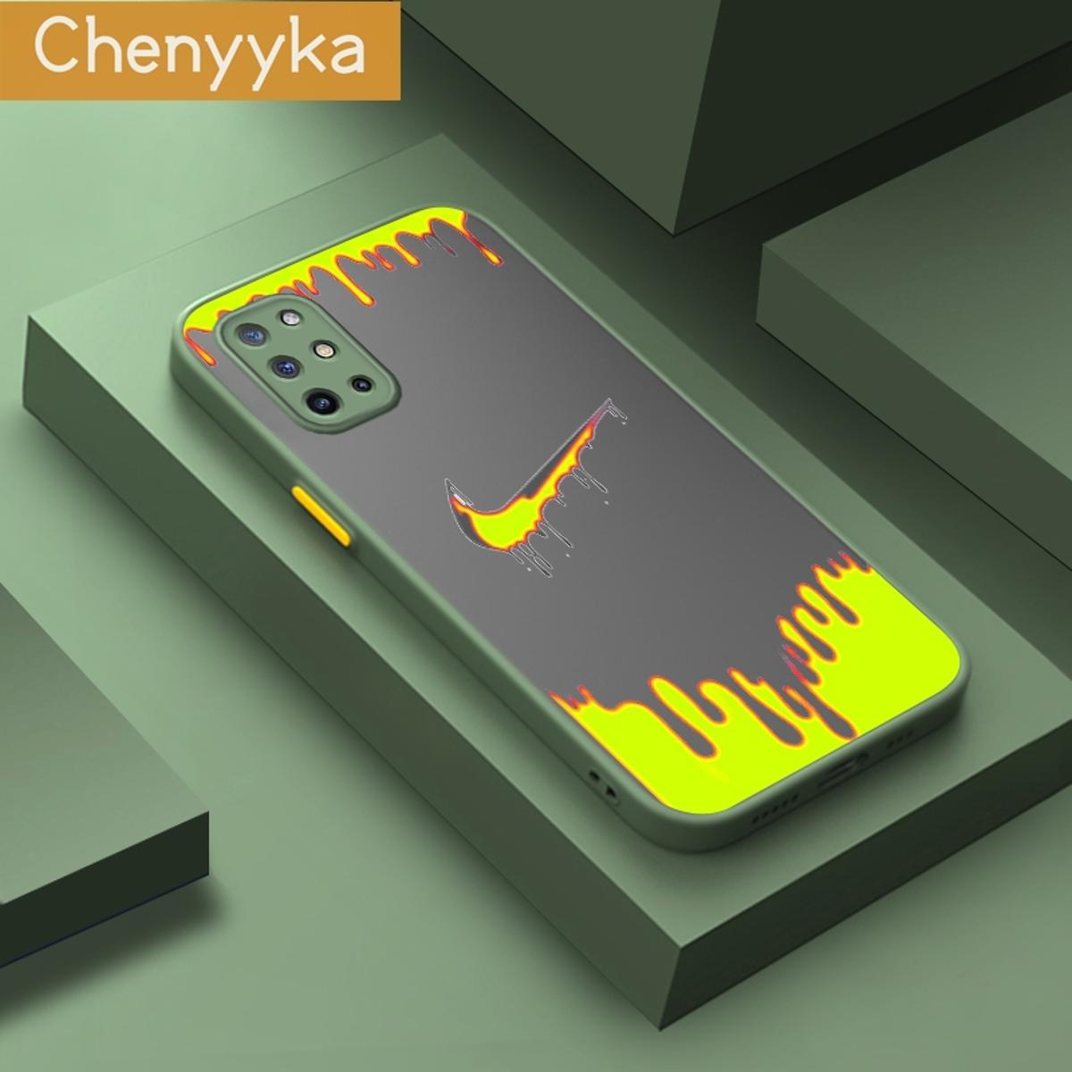 Chenyyka For Oneplus 8T Case Fashion Tide Brand Frosted Transparent Back Cover Lens Camera Protect Phone Case Silicone Edge Full Cover Casing Hard Cases