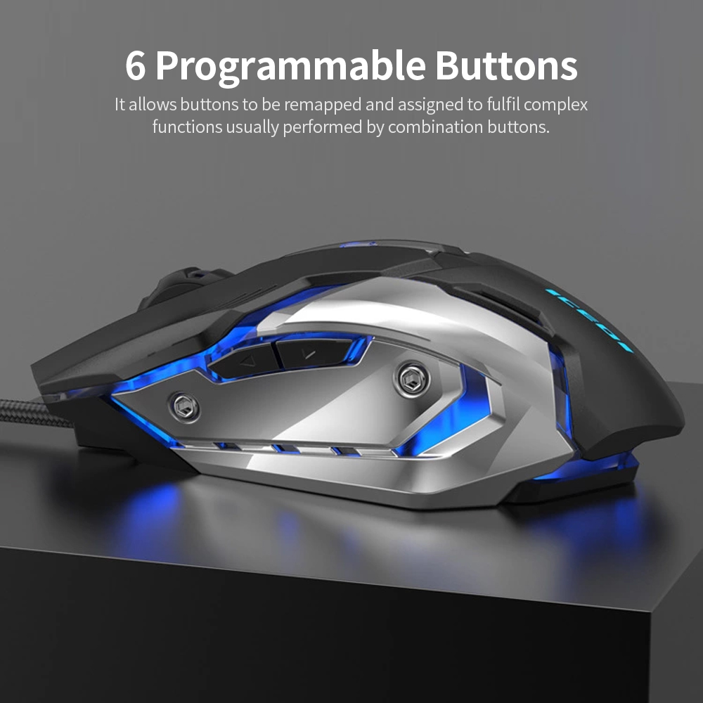 Wired 3200 DPI Gaming Mouse 4 Adjustable DPI Levels/6 Programmable Buttons/4-Color Breathing Light/ Left&Right Mute Buttons Black. 