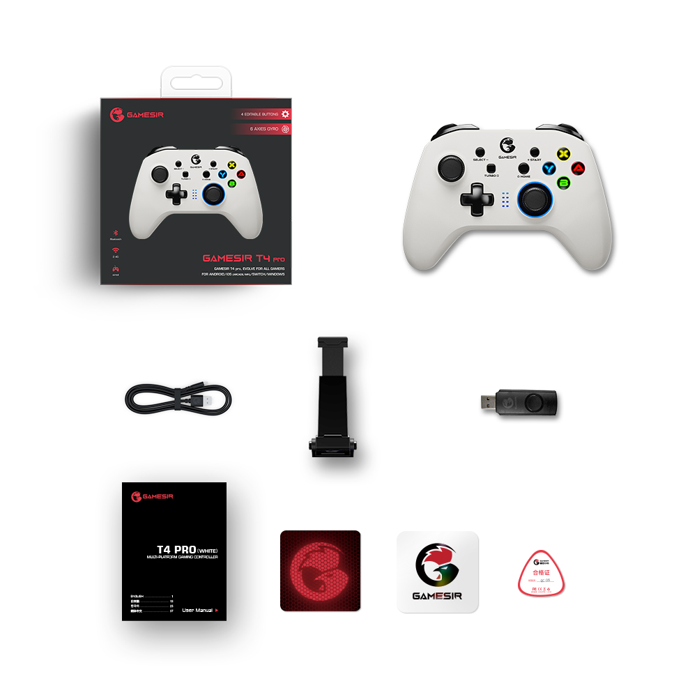 GameSir T4 Pro White Version Bluetooth Gaming Controller 2.4G Wireless Gamepad for Nintendo Switch PC Cellphone Cloud Games. 
