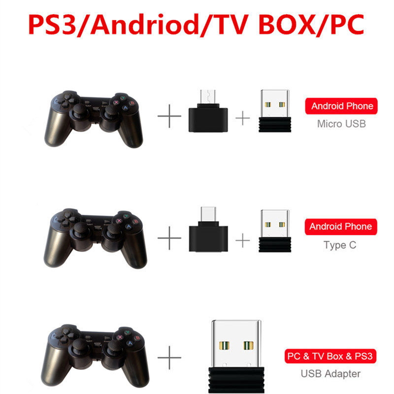 2.4G Wireless Game Controller Joystick With Micro USB OTG Adapter For PS3 / PC / TV Box /Android Phone/Tablet Gamepad. 