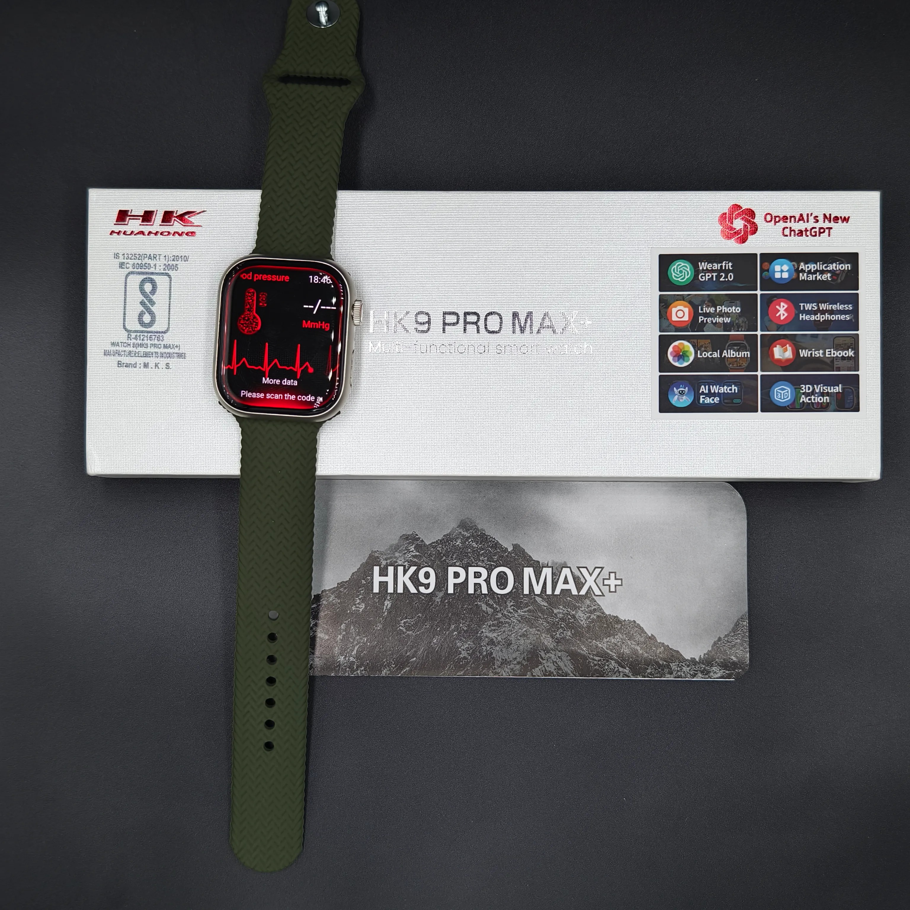 Hk9 Pro Max+ Gen 4 Super Amoled Display Smartwatch With ChatGPT 2GB ROM Dual Straps. 