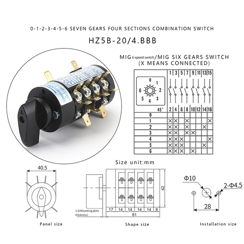 HZ5B-20/4. 4 Phase 16 Screws Rotary Cam Transfer Combination Switch for Electric Welding Machine. 