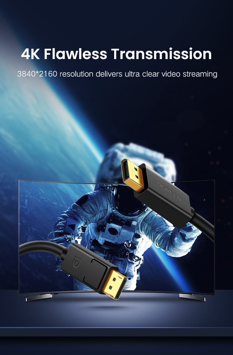 UGREEN 10245 DP Male to  Male Cable 1.5m (Black) #DP102 - 4K DisplayPort Cable - DisplayPort 1.2 -  Support 4K@60Hz; 2K@144Hz - Suitable for Laptops and PC - 3D, Extend & Mirror mode supported. 
