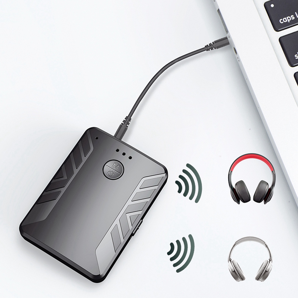 4 in 1 Multipoint Bluetooth 5.0 Audio Transmitter Receiver for TV PC Connect 2 Headphones 3.5mm Stereo with MIC. 