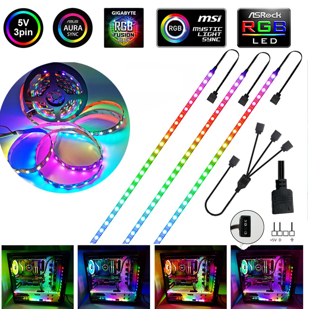 WS2812B RGB LED Strip 5V 3 Pin Addressable LED Headers PC for ASUS AURA SYNC   MSI Mystic Light Sync   GIGABYTE RGB Fusion 2.0. 