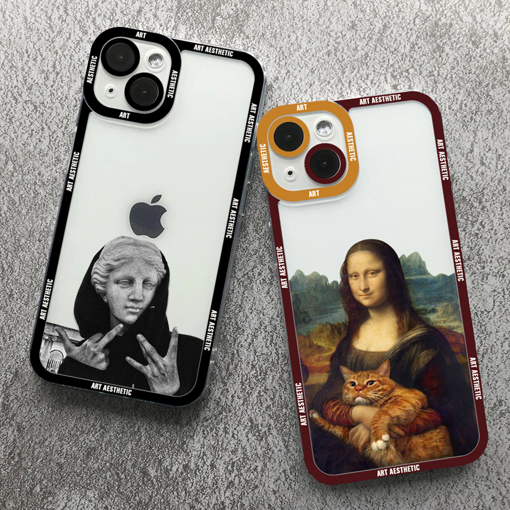 Great Art Aesthetic David Mona Lisa Clear Phone Case For iPhone 16 15 14 13 12 11 Pro Max Mini XS X XR SE2 7 8 Plus Soft Cover. 